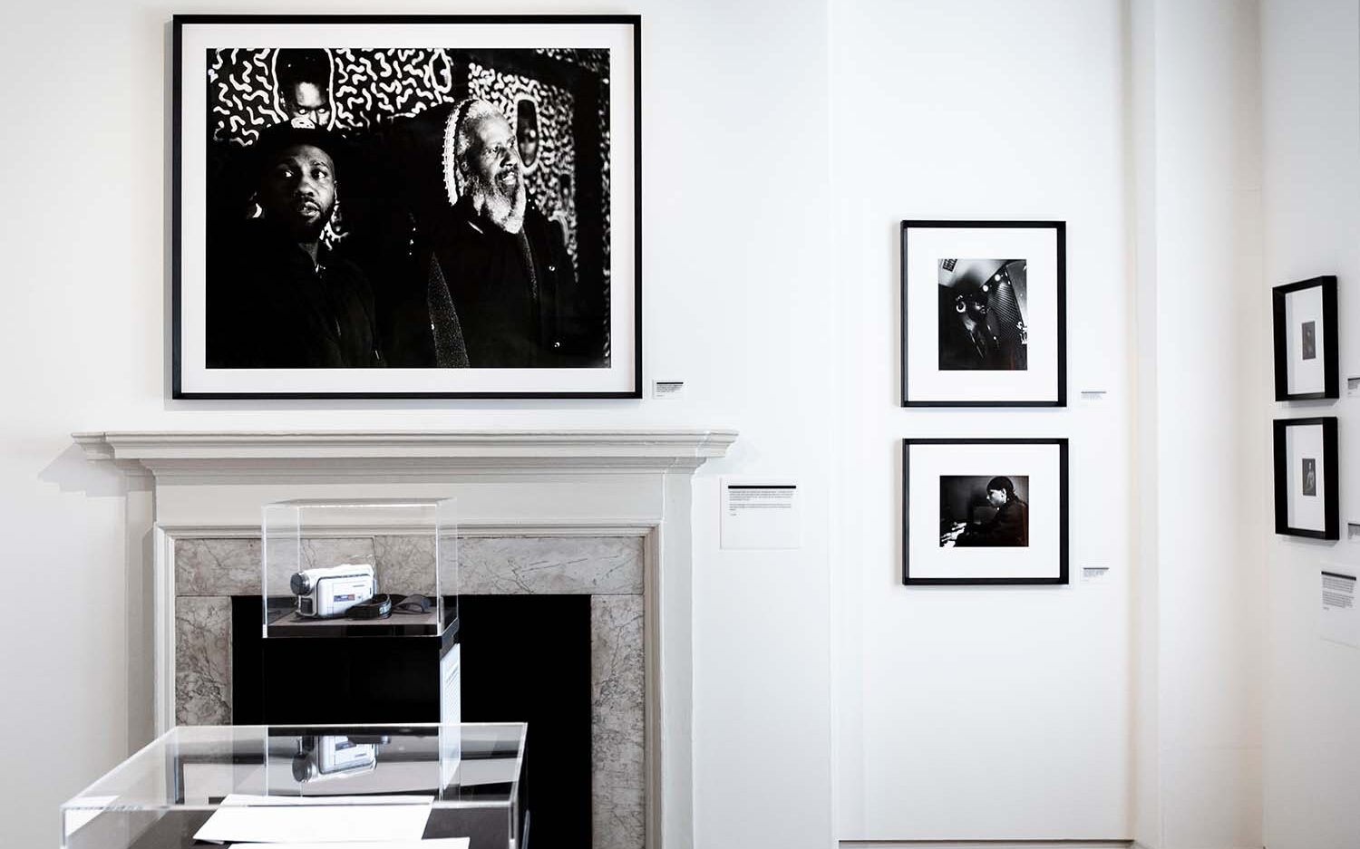 Framed artworks in exhibition